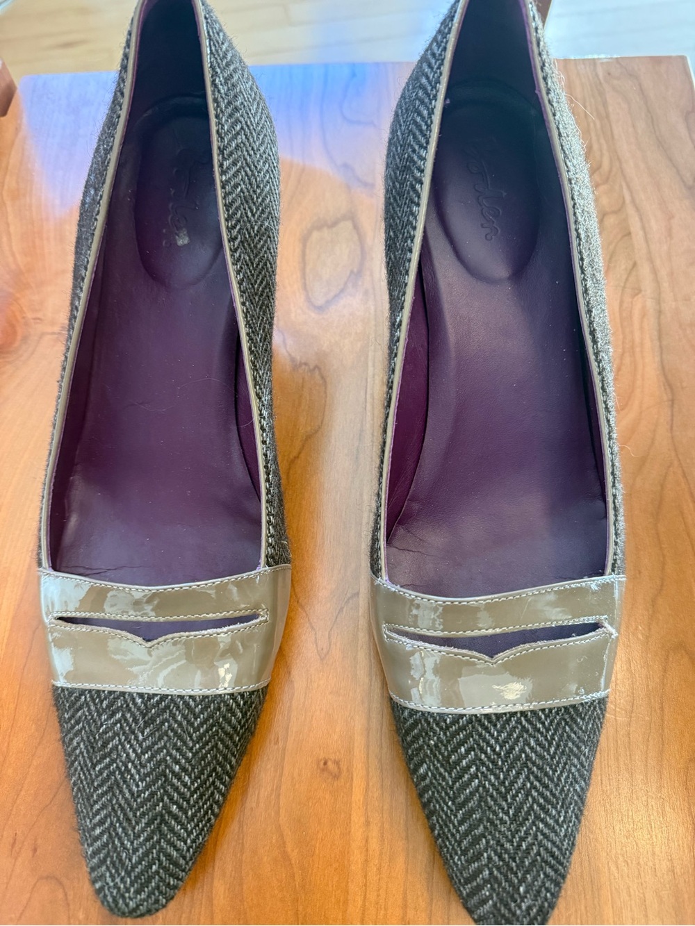 BODEN women’s Tweed & Patent Herringbone Pointed Toe Heels size 42 EUC